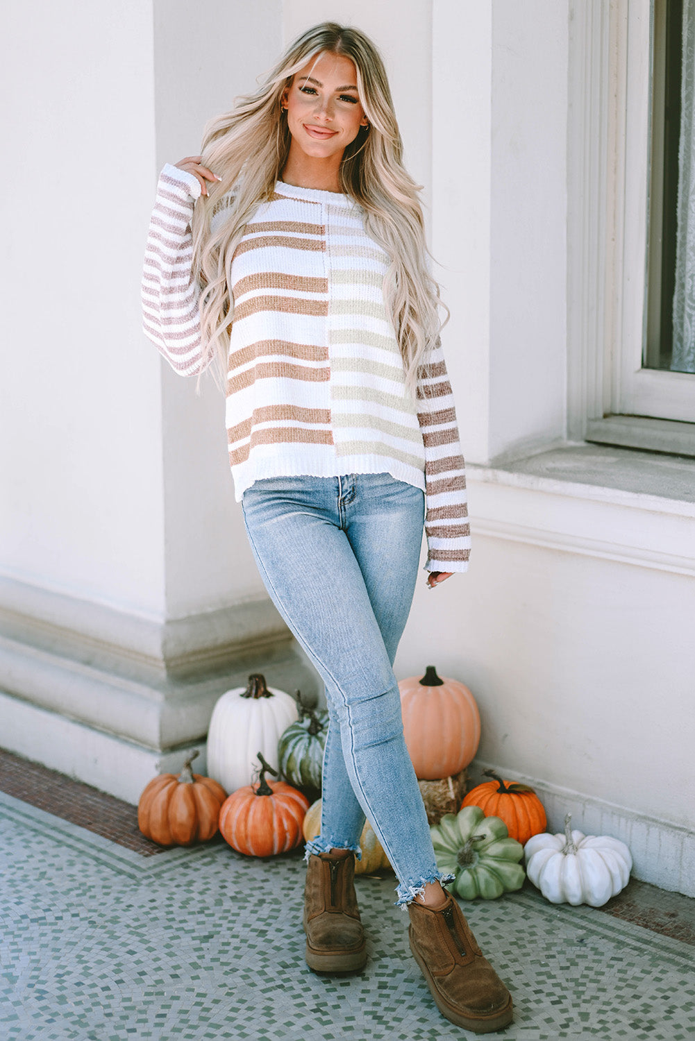 Stripe Blocked Drop Shoulder Slouchy Sweater eAura