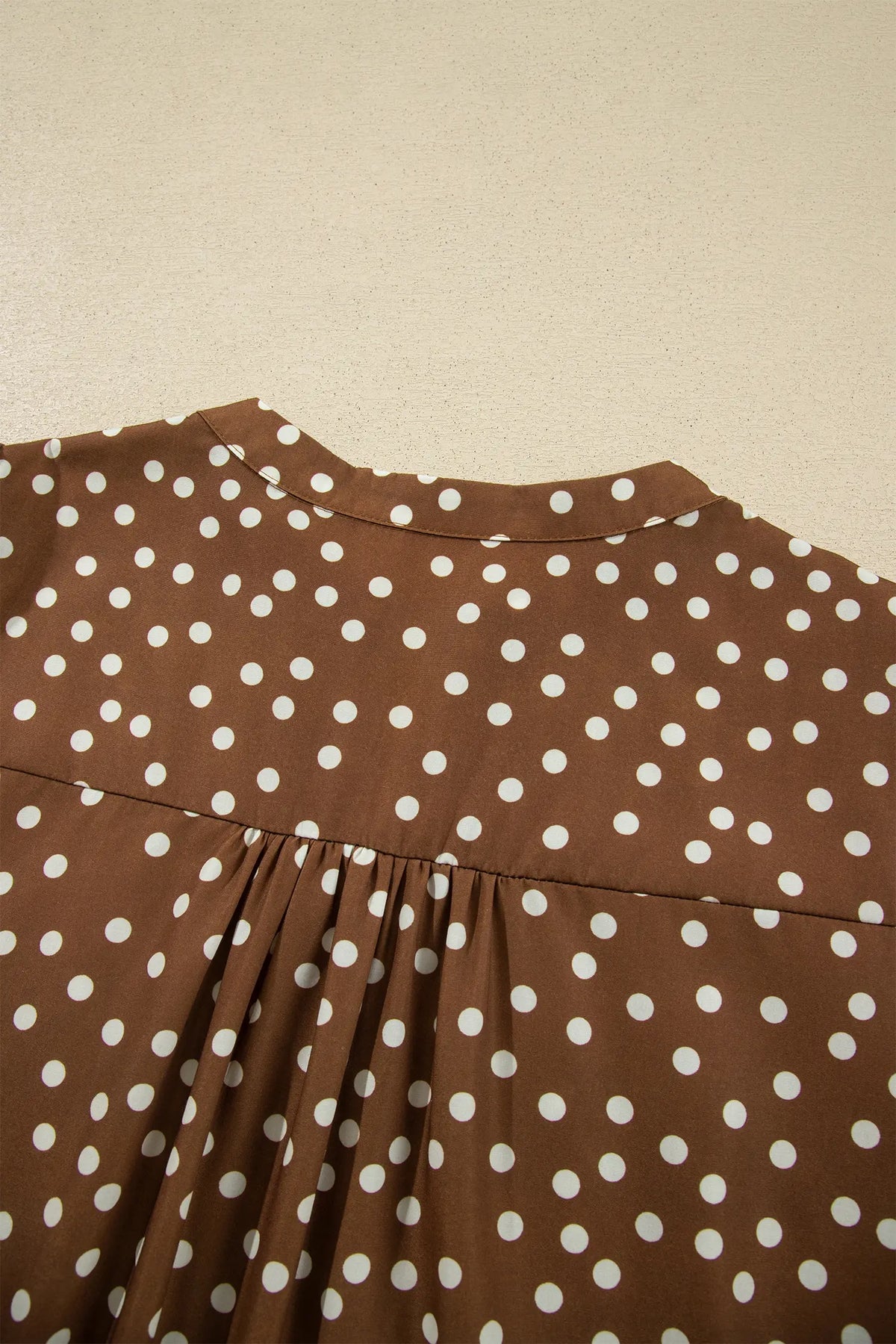 V Neck Polka Dot Long Sleeve Shift Plus Size Dress – Brown