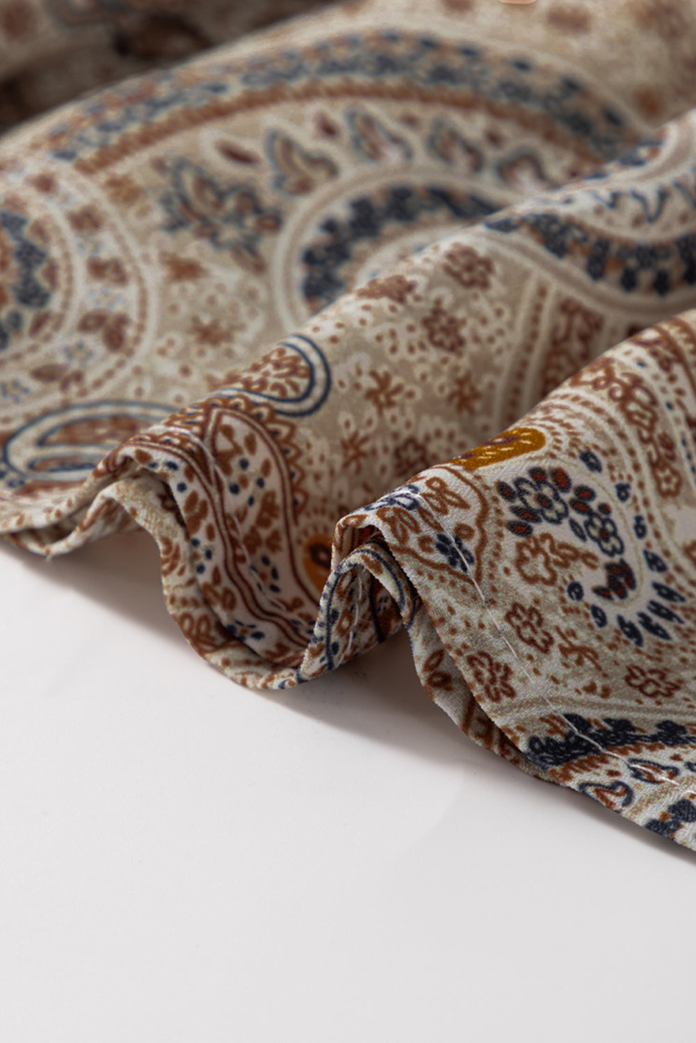 Khaki Paisley Printed Spaghetti Strap V Neck Smocked Babydoll Vest Top - eAura