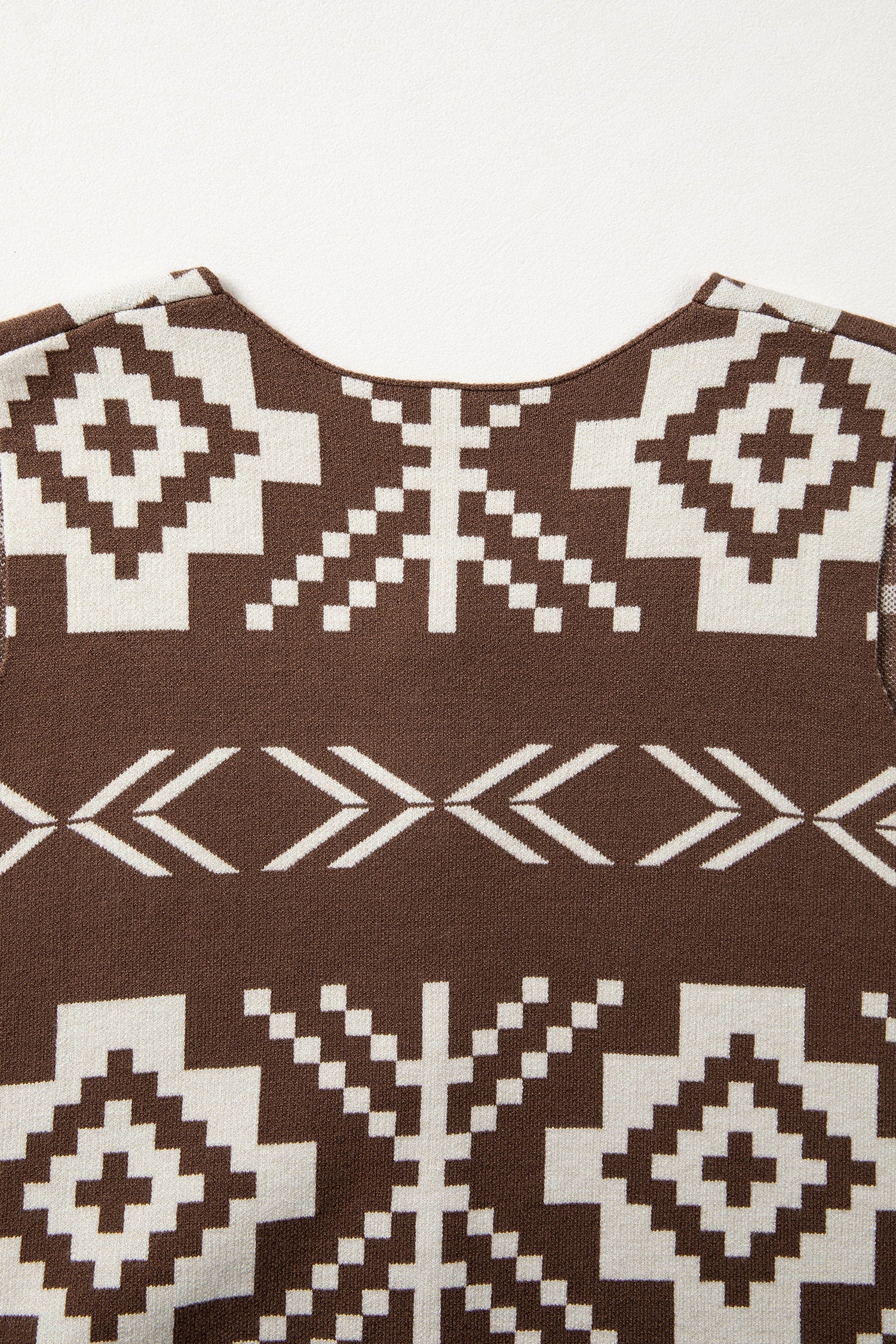 Brown Aztec Button Square Neck Sweater Vest