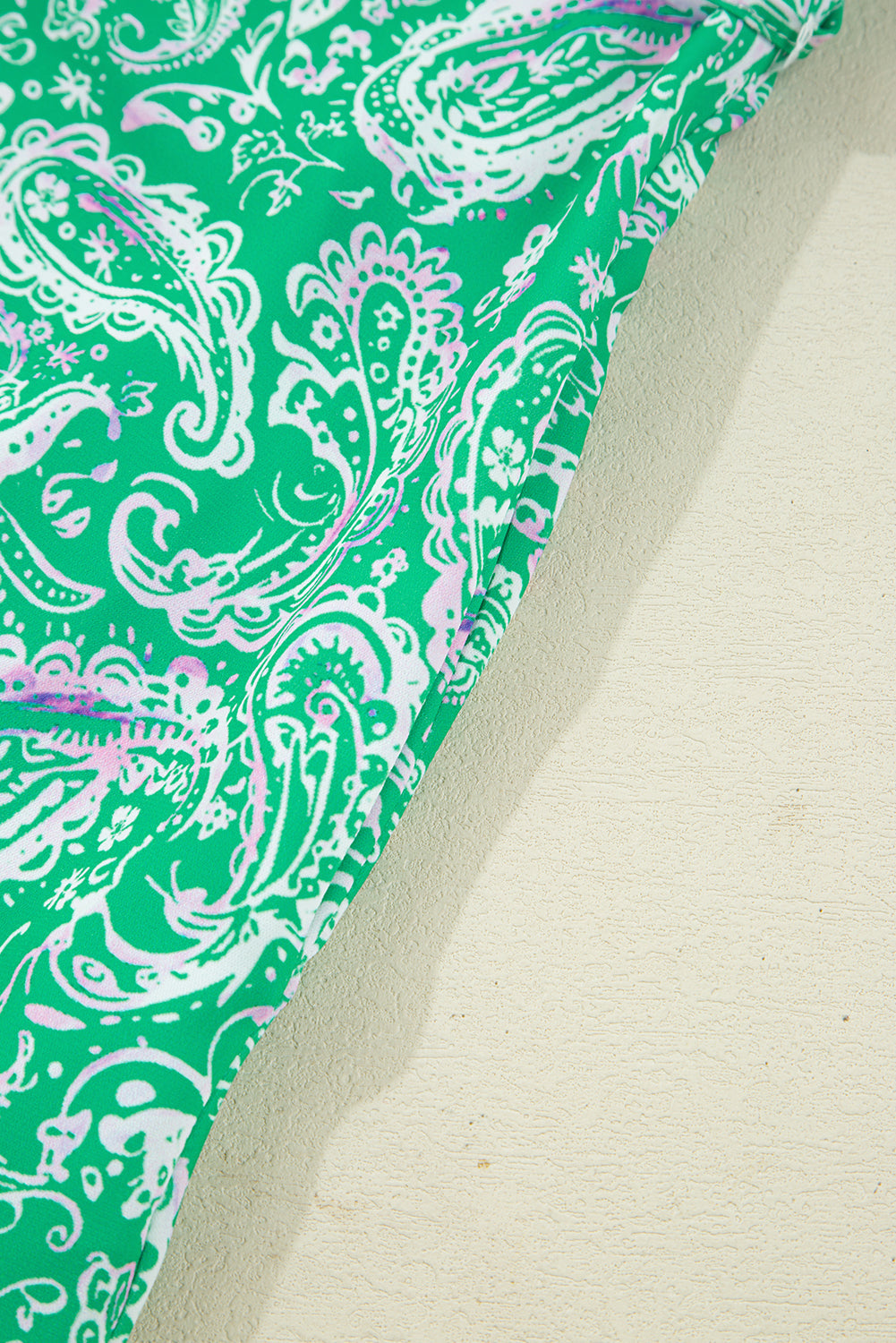 Green Paisley Print Long Sleeve Button Front Tied Waist Mini Dress Dear-Lover Dropshipping