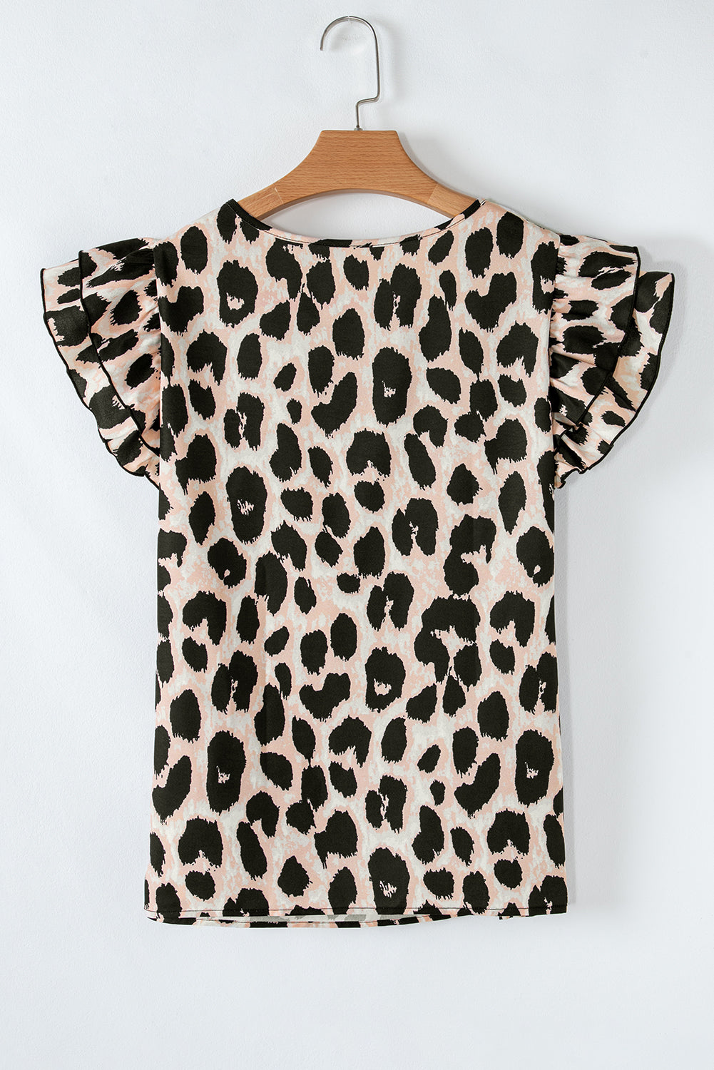 Khaki Leopard Print Layered Ruffled Short Sleeve Blouse eAura