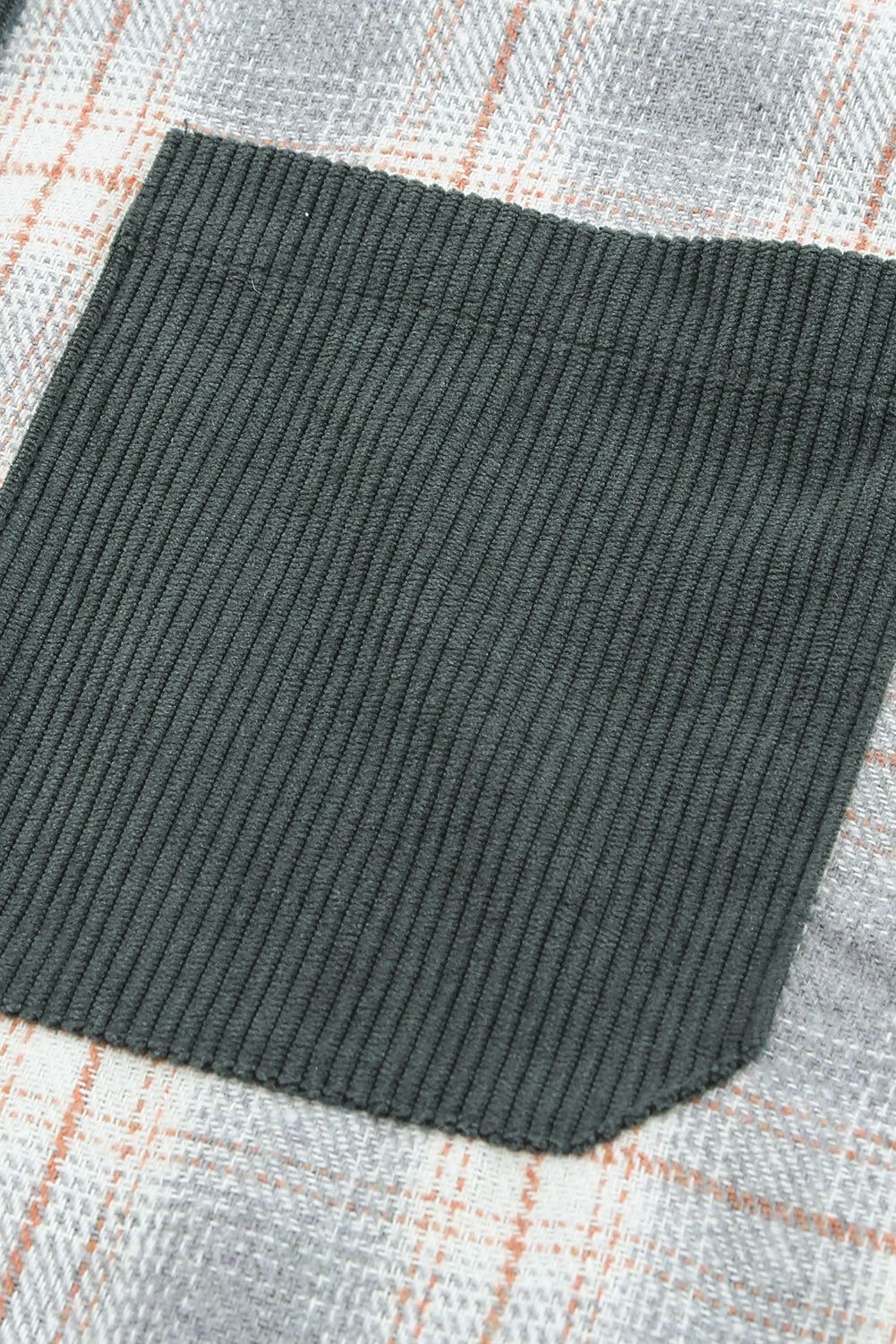 Grey Plaid Colour Block Button-up Oversize Corduroy Shacket eAura
