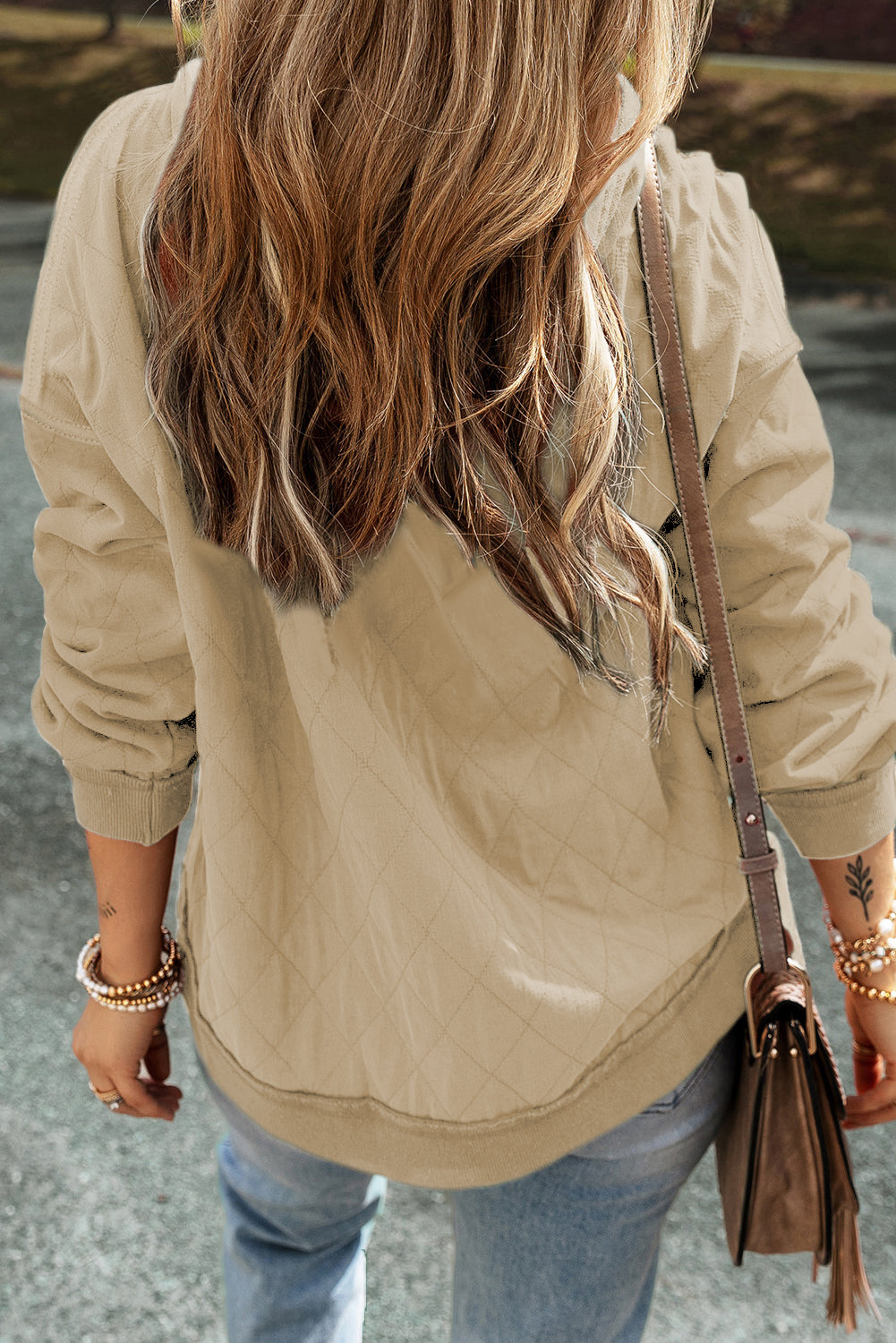 Parchment Quilted Patchwork Exposed Seam Hoodie eAura