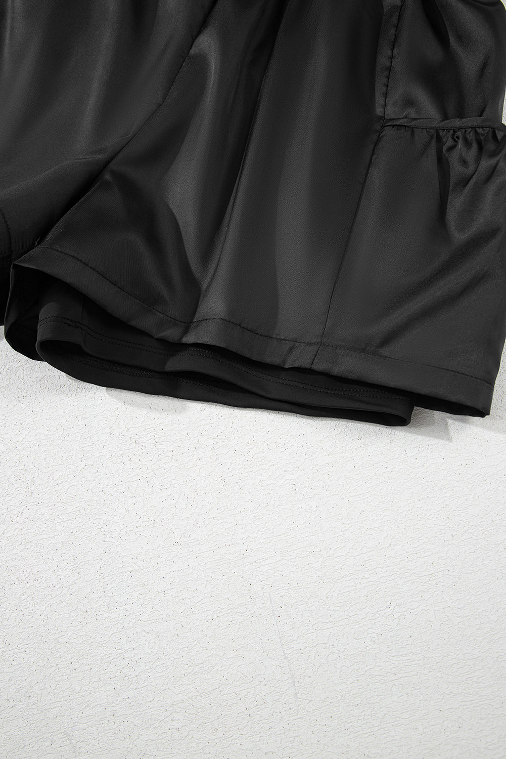 Black Elastic High Waist Pocketed Casual Shorts eAura