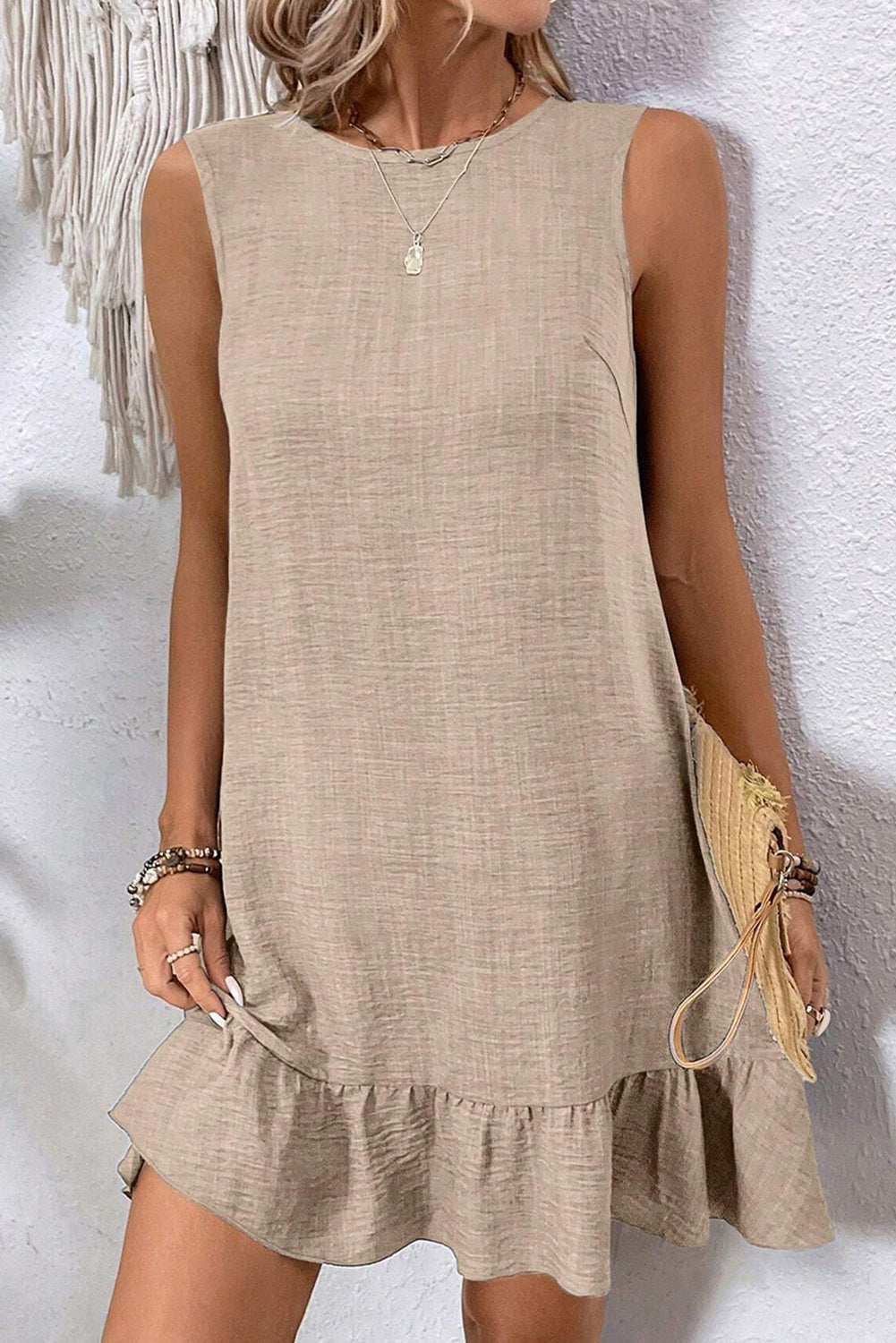 Knot Scoop Back Ruffle Hem Sleeveless Mini Dress eAura