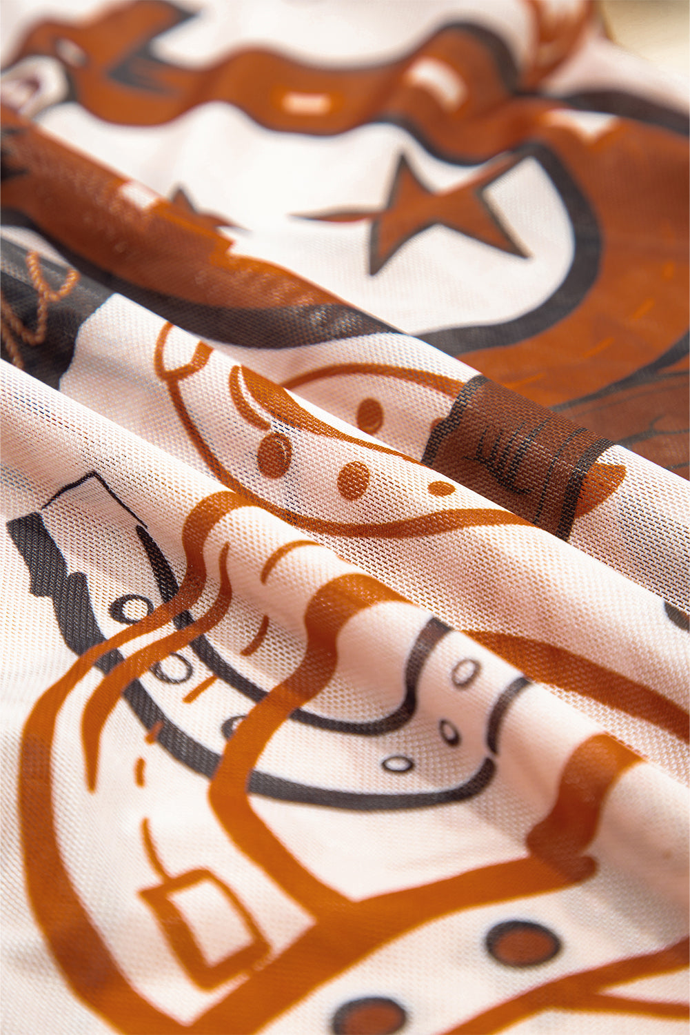 Brown Western Horseshoe Printed Mesh T Shirt eAura
