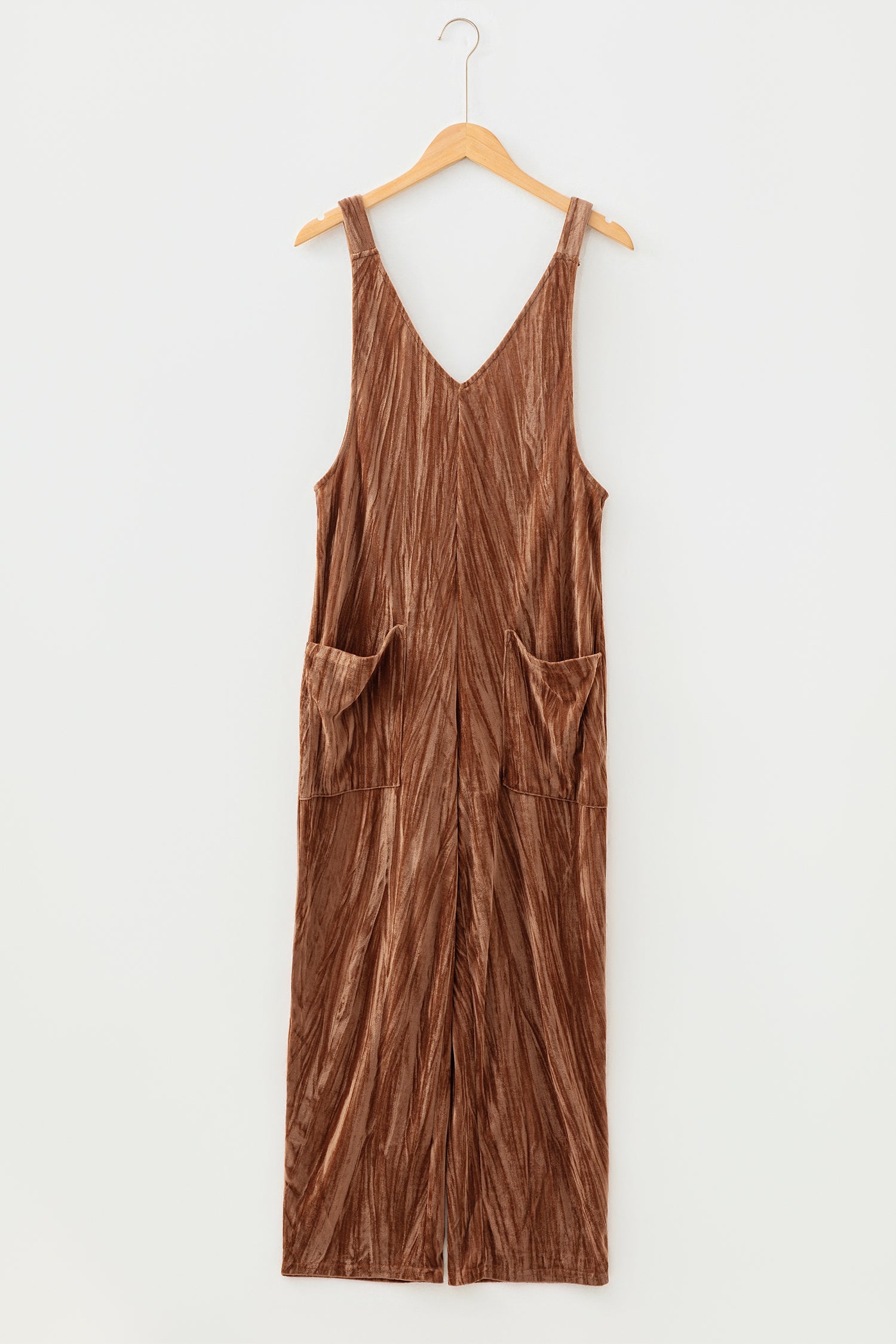 Velvet Adjustable Straps Patched Pocket Sleeveless Jumpsuit