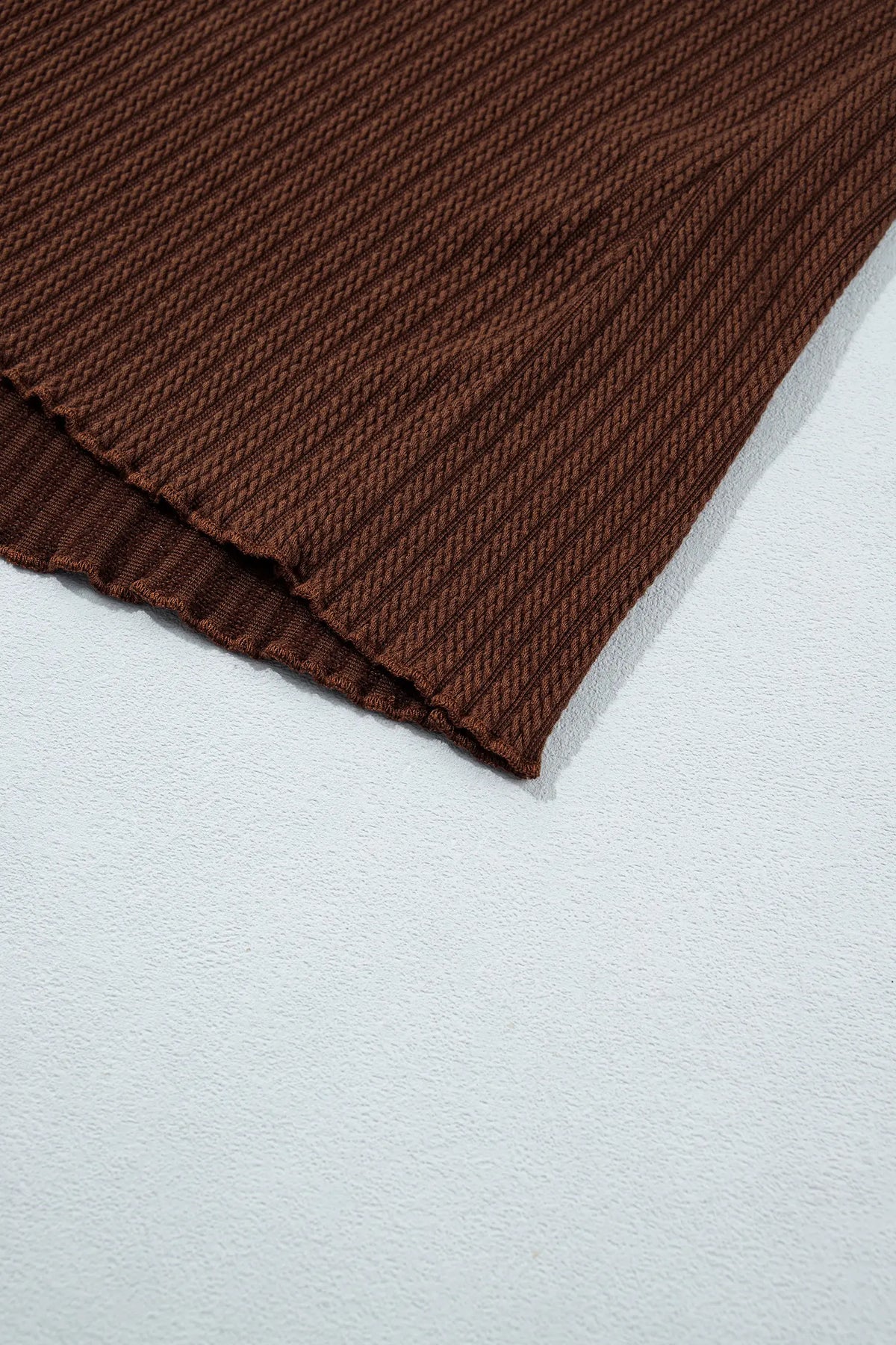 Textured Ribbed Knit Lettuce Trim 2pcs Lounge Set – Dark Brown