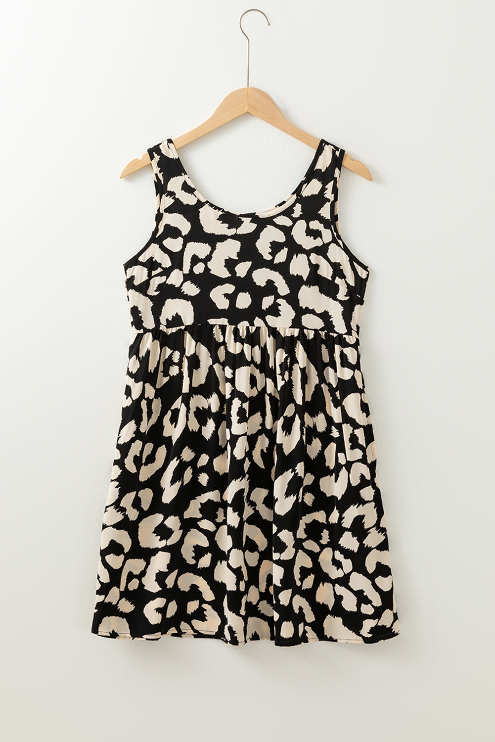 Black Leopard Print U Neck Sleeveless High Waist Dress eAura