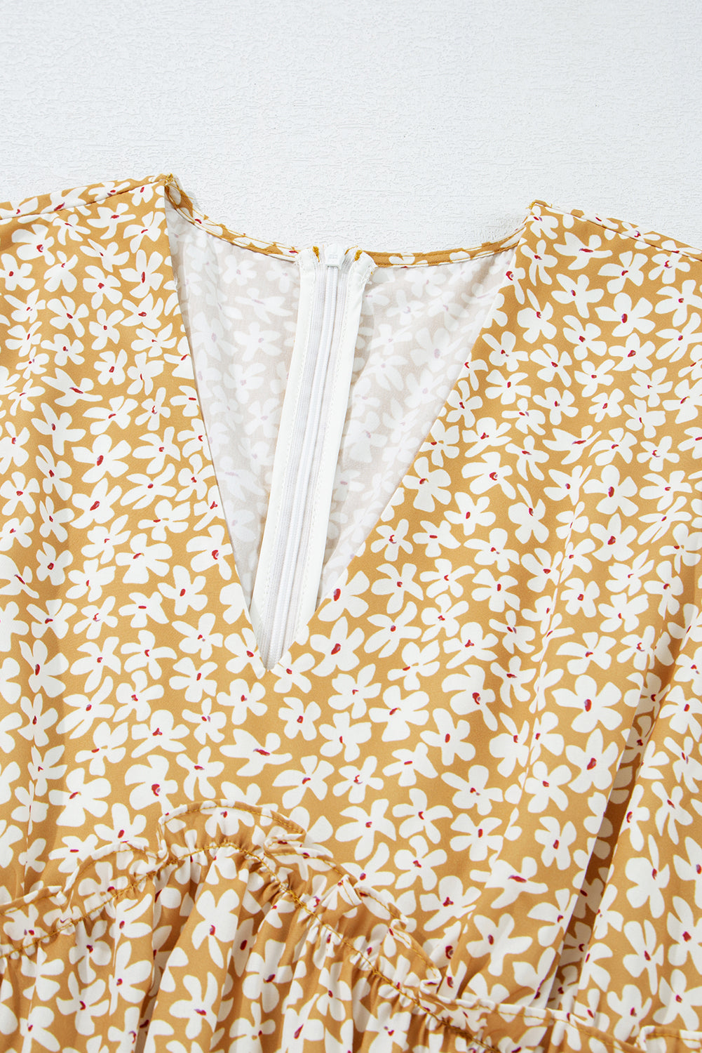 Yellow Floral Short Sleeve V Neck Frilly Tiered Mini Dress eAura