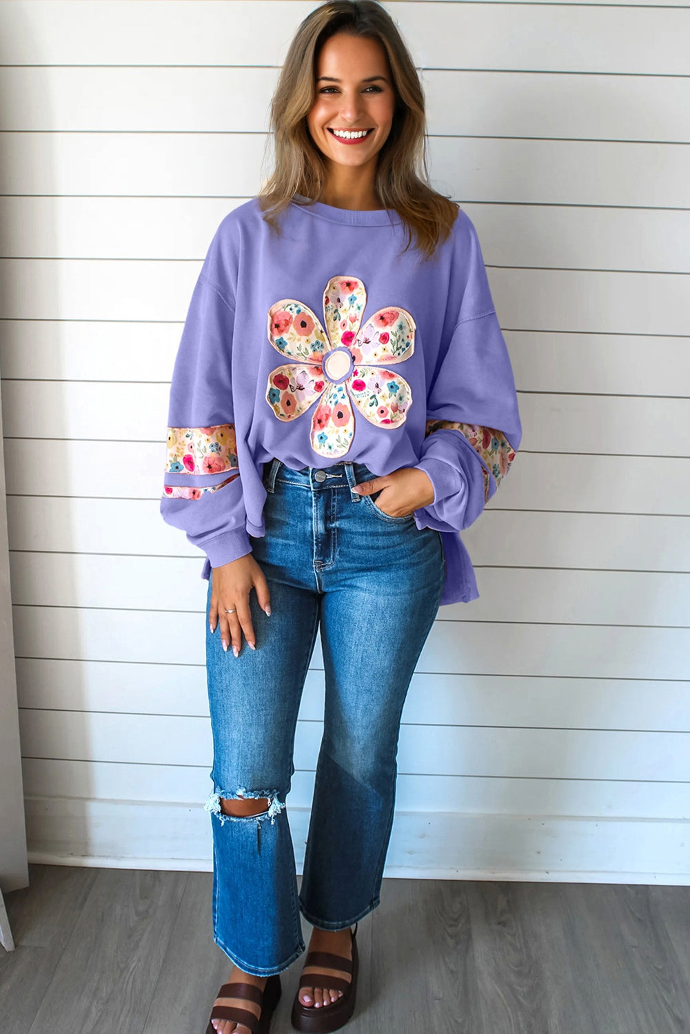 Floral Oversize Pullover Sweatshirt - eAura