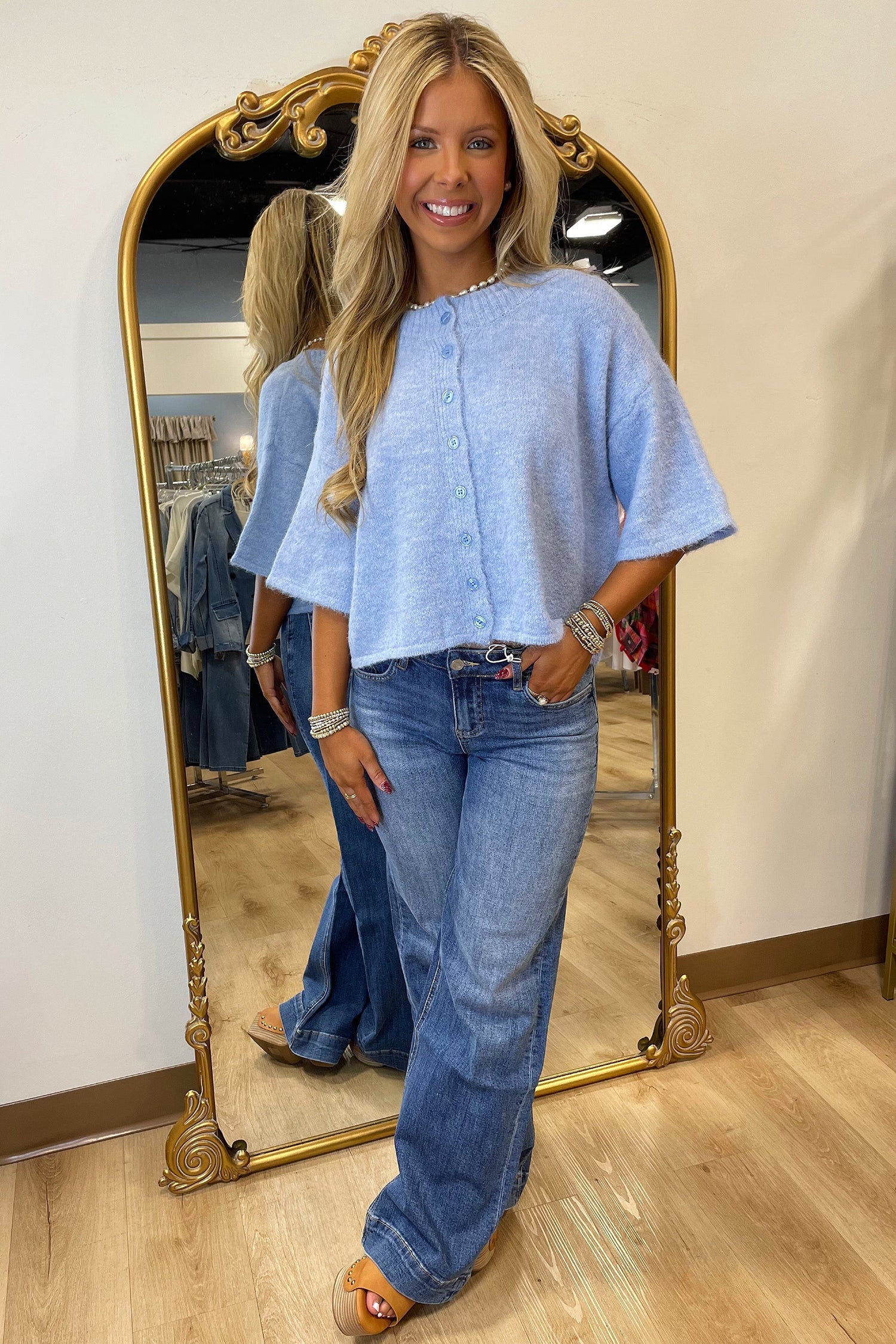 3/4 Sleeve Boxy Knit Button Cardigan