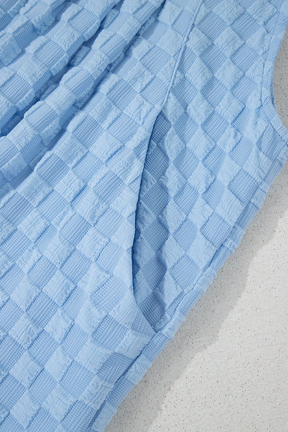 Beau Blue Checkered Pocketed High Waist Wide Leg Overall Dungarees eAura
