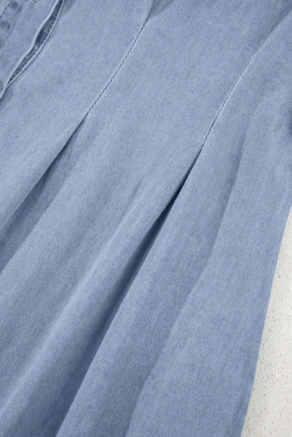 Myosotis Denim Pleated Slim Waist Short Sleeve Shirt Dress eAura