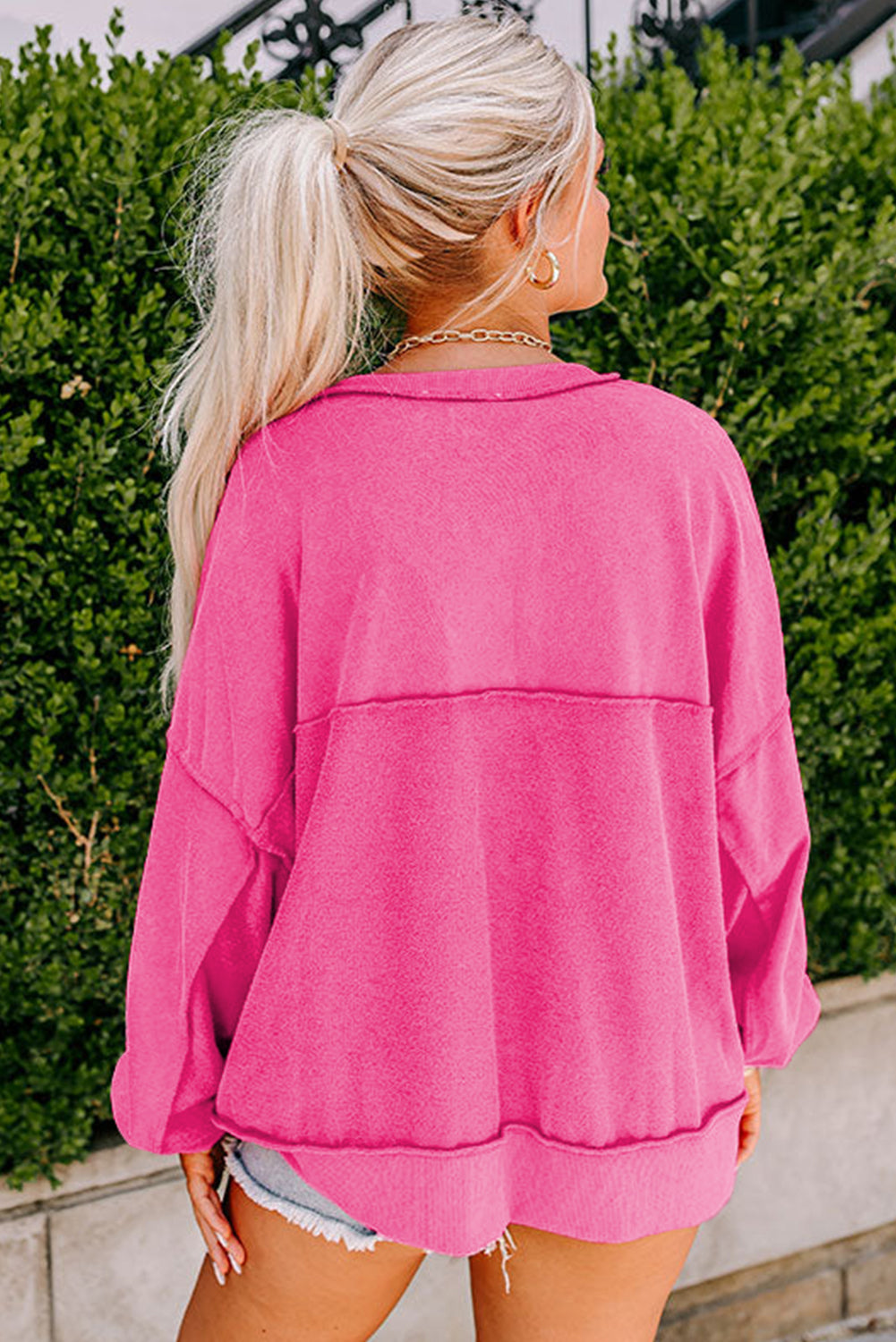 Drop Shoulder Henley Buttons Sweatshirt eAura