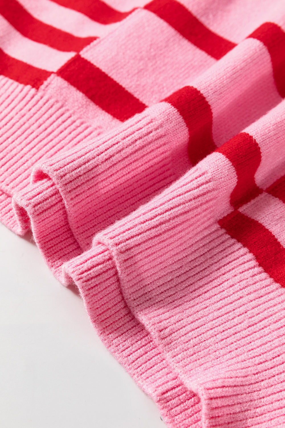 Pink Stripe Bubble Sleeve Drop Shoulder Ribbed Trim Sweater eAura