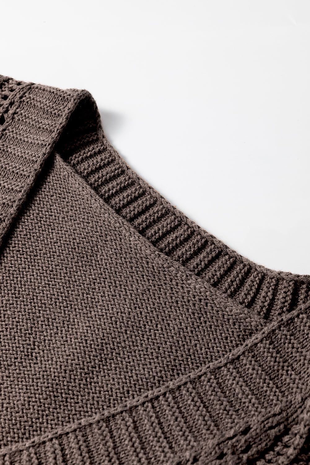 Dark Khaki Open Knit Drop Shoulder Sweater Cardigan eAura