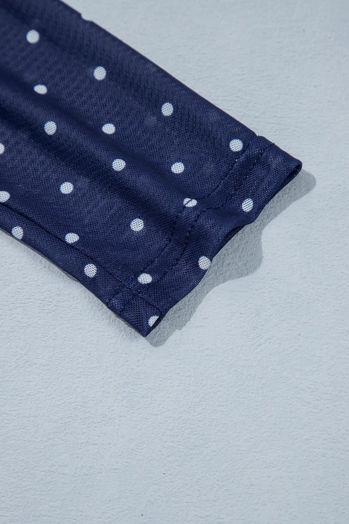 Off Shoulder Polka Dot Mesh Long Sleeve Sheath Top – Blue
