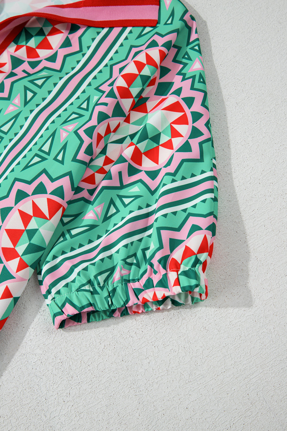 Mint Green Geometric Butterfly Print Split Neck Short Sleeve Dress eAura