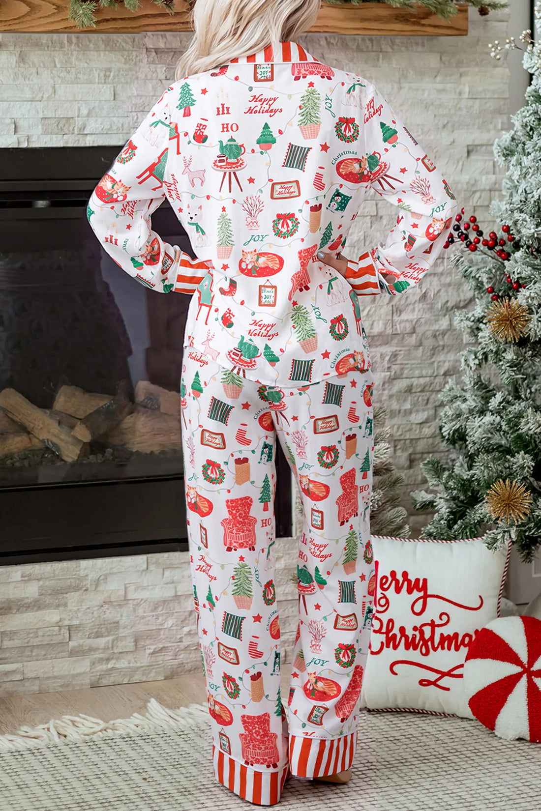 Two-Piece Long Sleeve Lounge Set Holiday Striped Shift