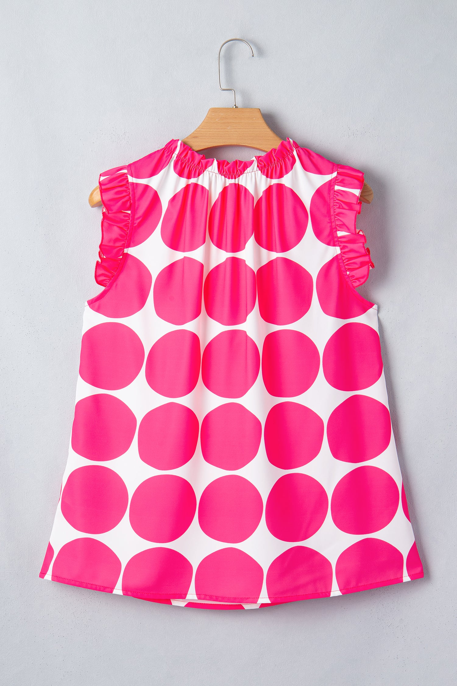 Polka Dot Print Frilled Round Neck Shift Tank Top – Yellow