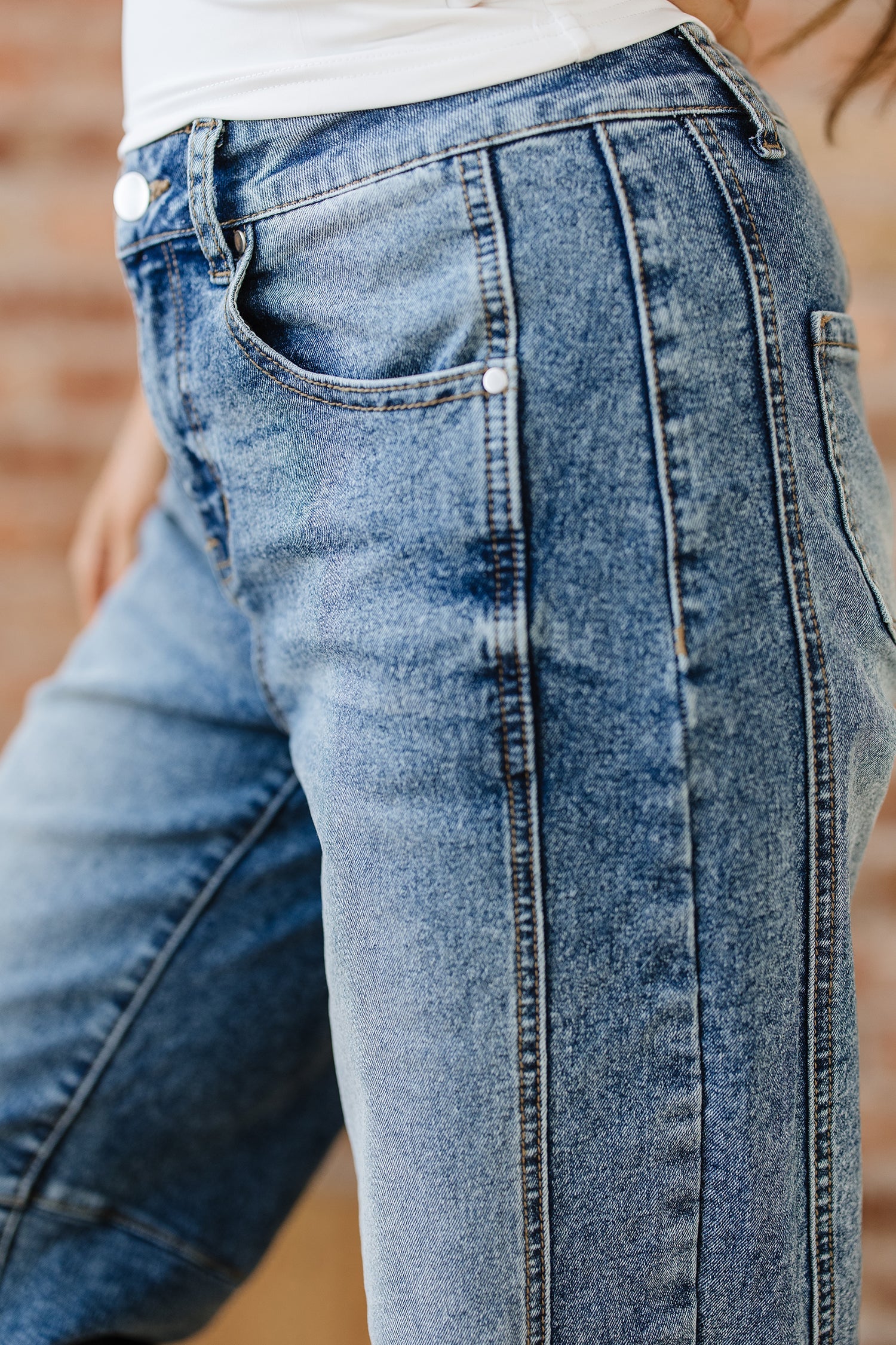 Washed Seam Detail Shift Jeans - Bottoms/Jeans