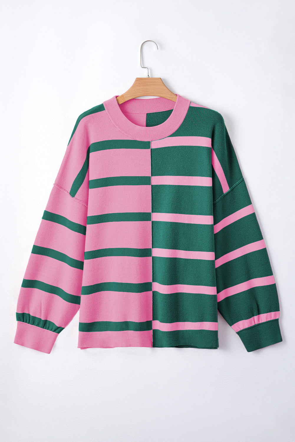 Pink Stripe Colourblock Oversized Sweater eAura