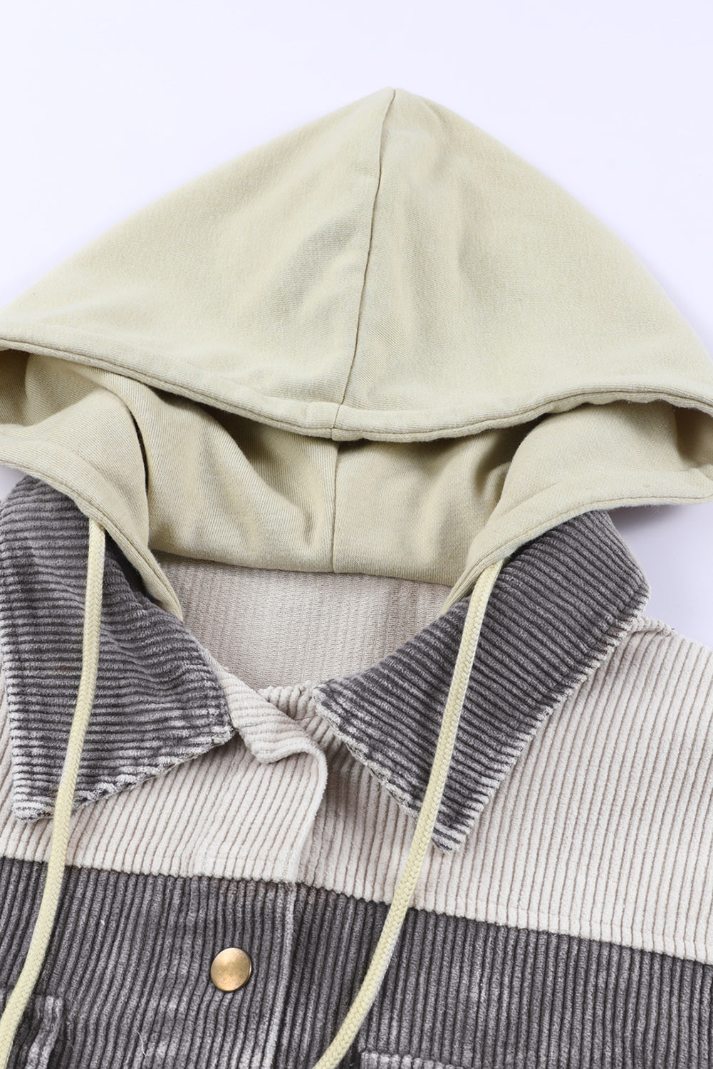 Gray Color Block Button Down Hooded Corduroy Jacket – Gray-2