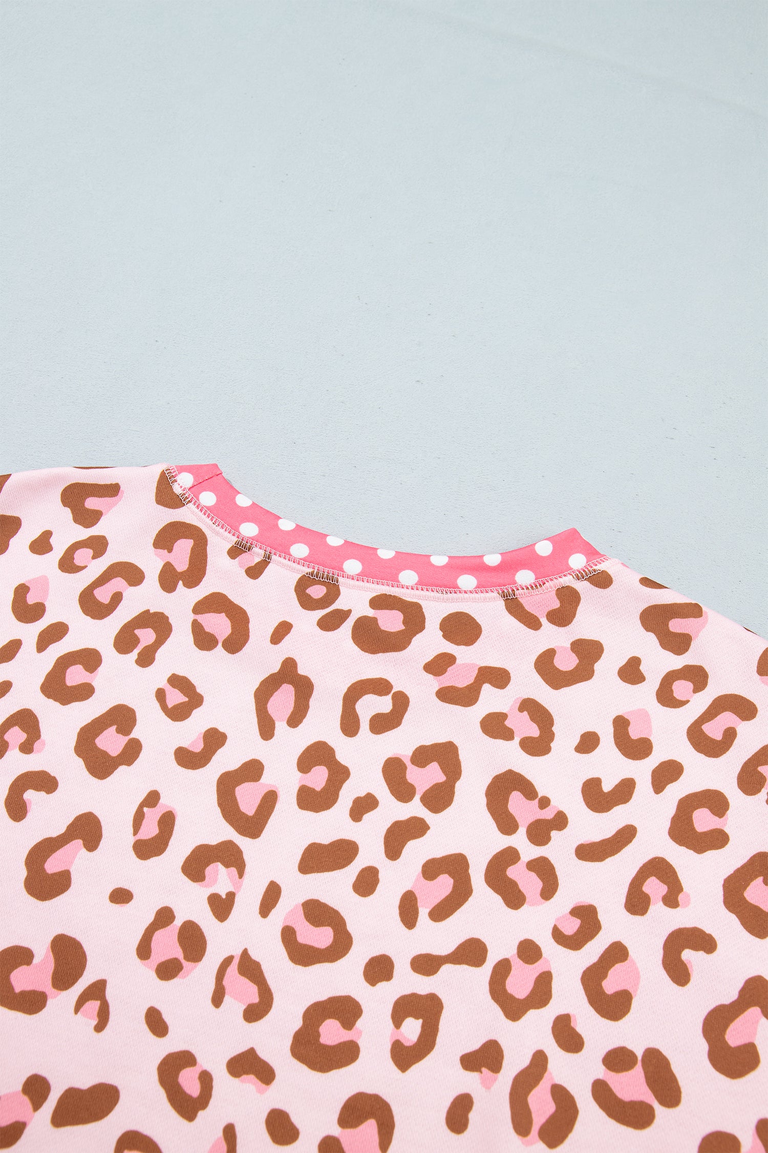 Brown Leopard Polka Dot Colorblock Trim Long Sleeve Top