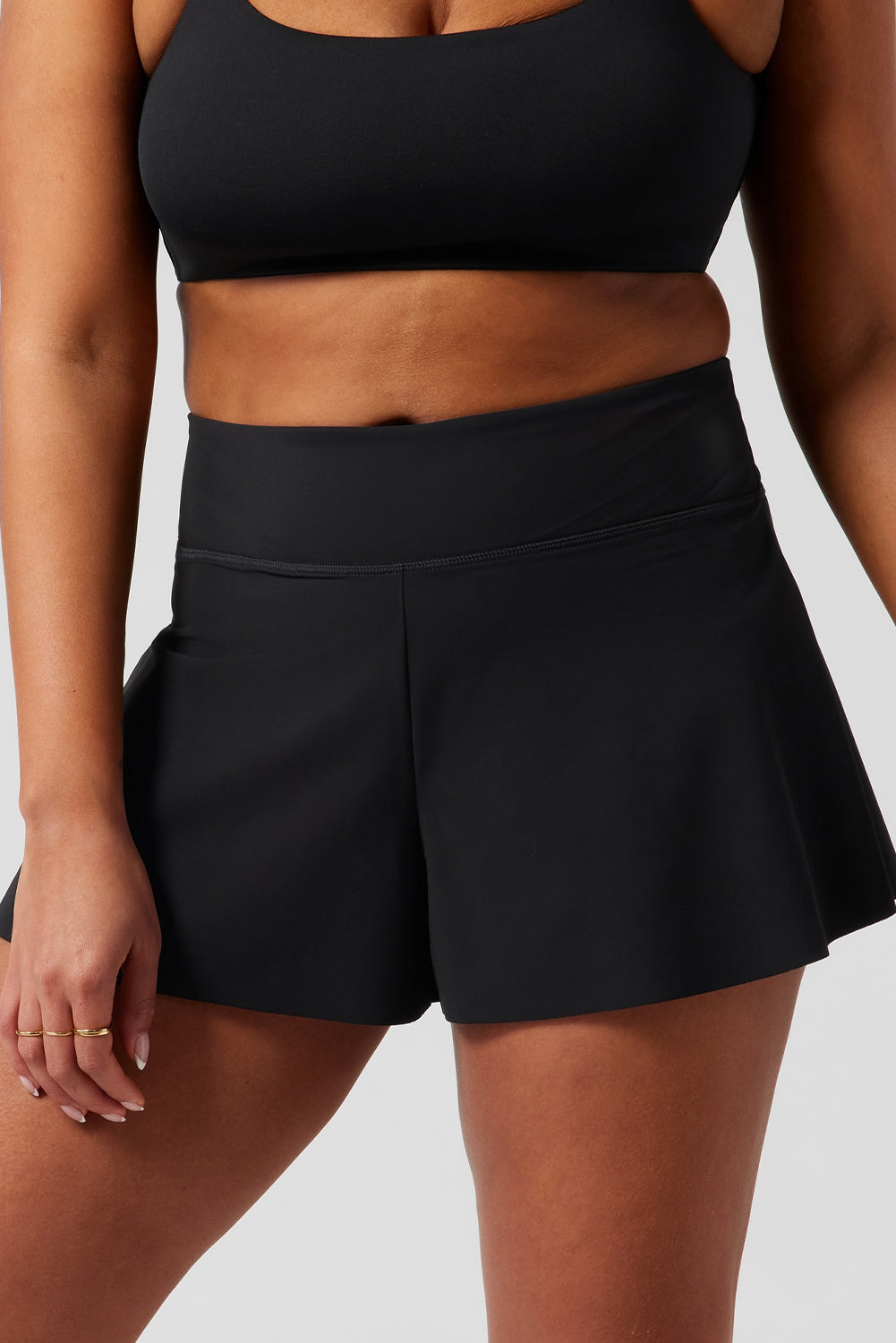 Black Solid Color High Waist Wide Leg Swim Bottom BB Fashion Outlet