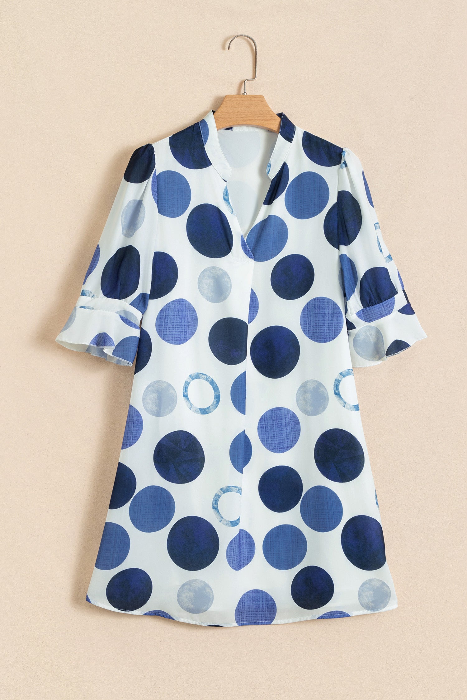 Polka Dot Print Flounced Half Sleeve Casual Vacation Style Mini Dress – Green