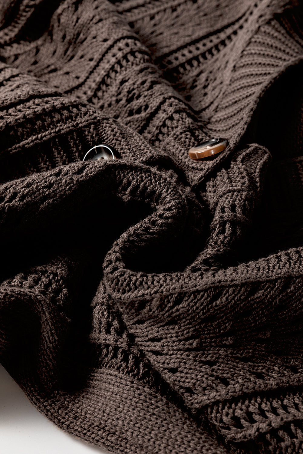 Dark Khaki Open Knit Drop Shoulder Sweater Cardigan eAura