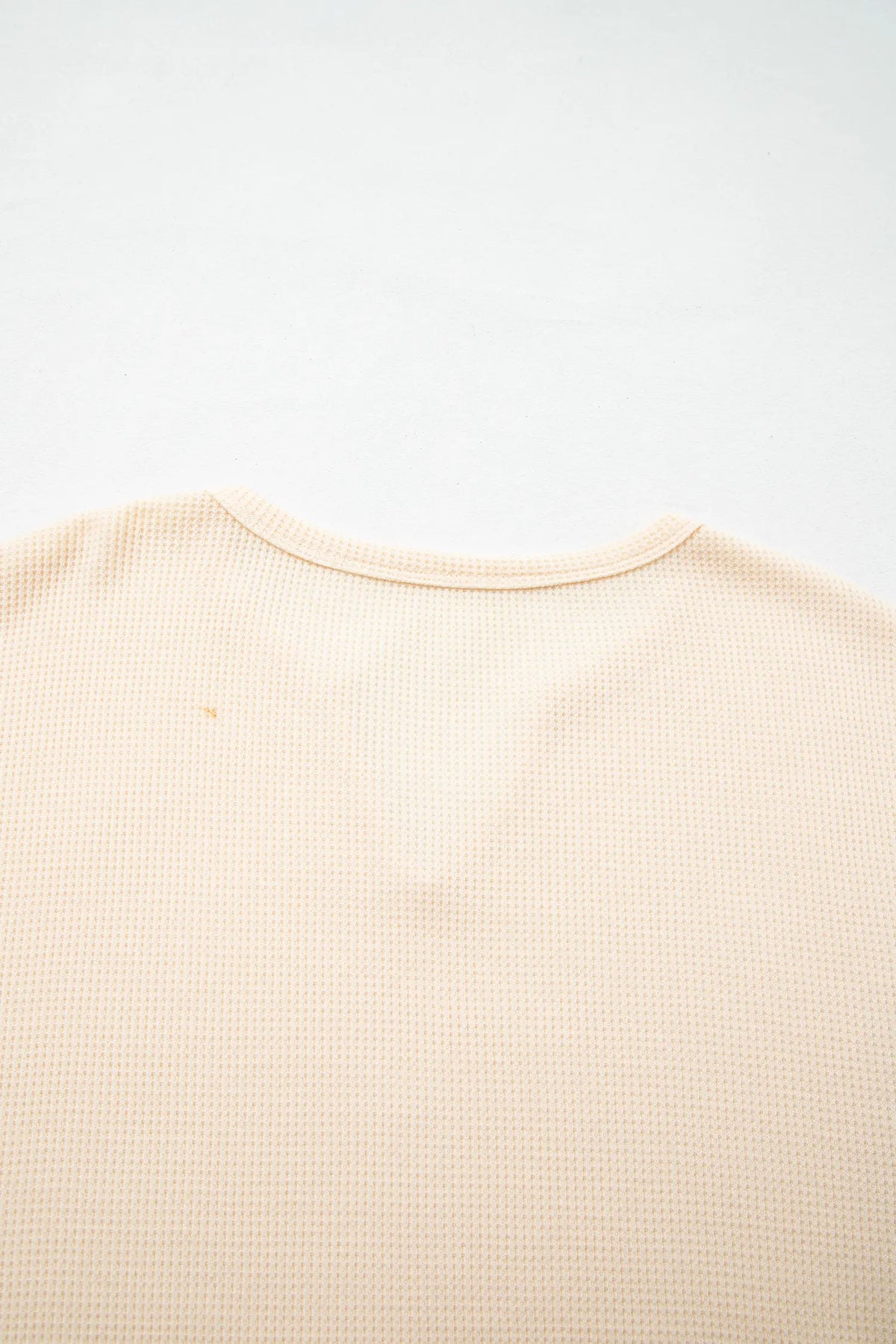 Waffle Textured V Neck Plaid Colourblock Drop Shoulder Long Sleeve Top – Beige