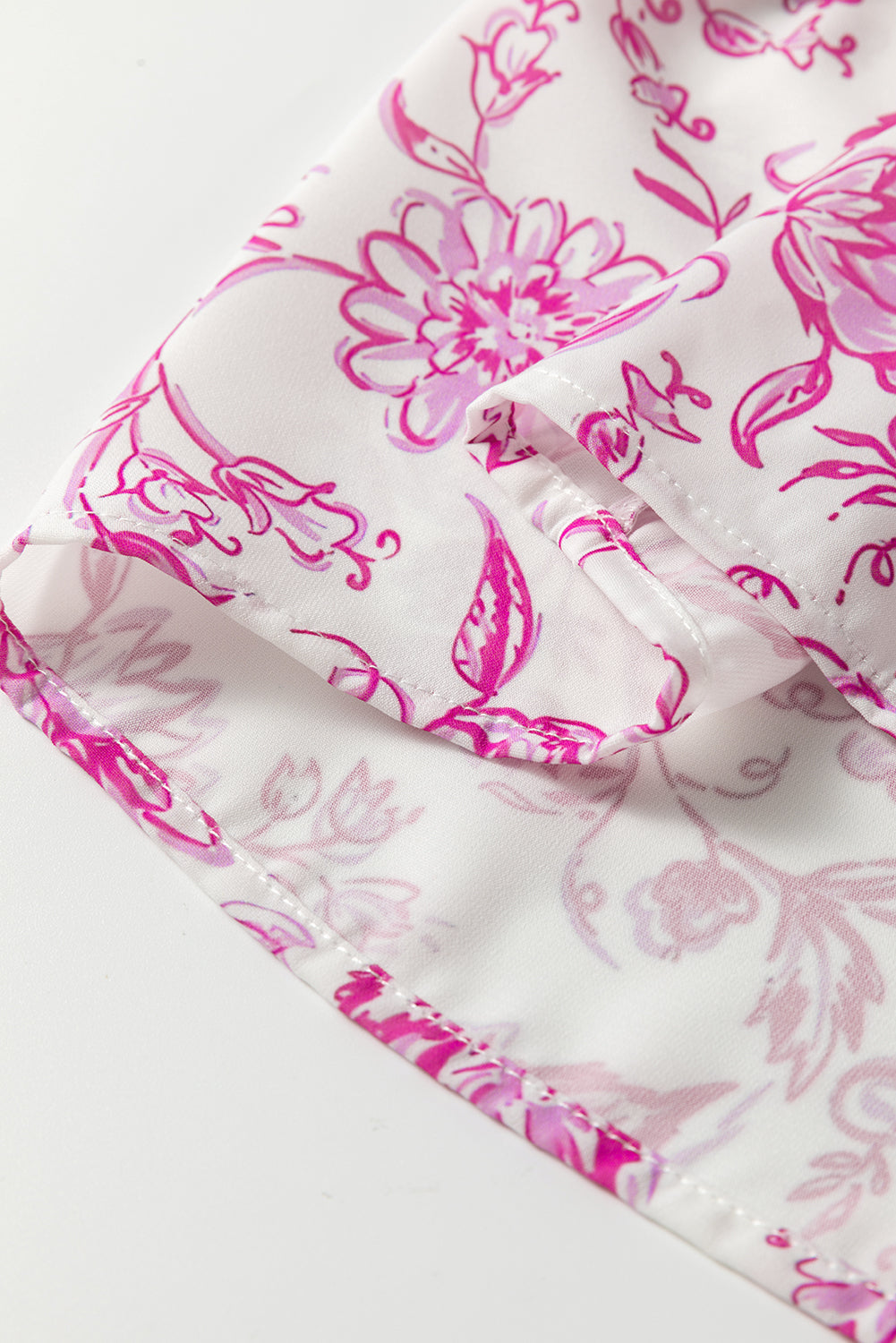 Pink Baroque Floral Ruffle Sleeve V-Neck Blouse Top eAura