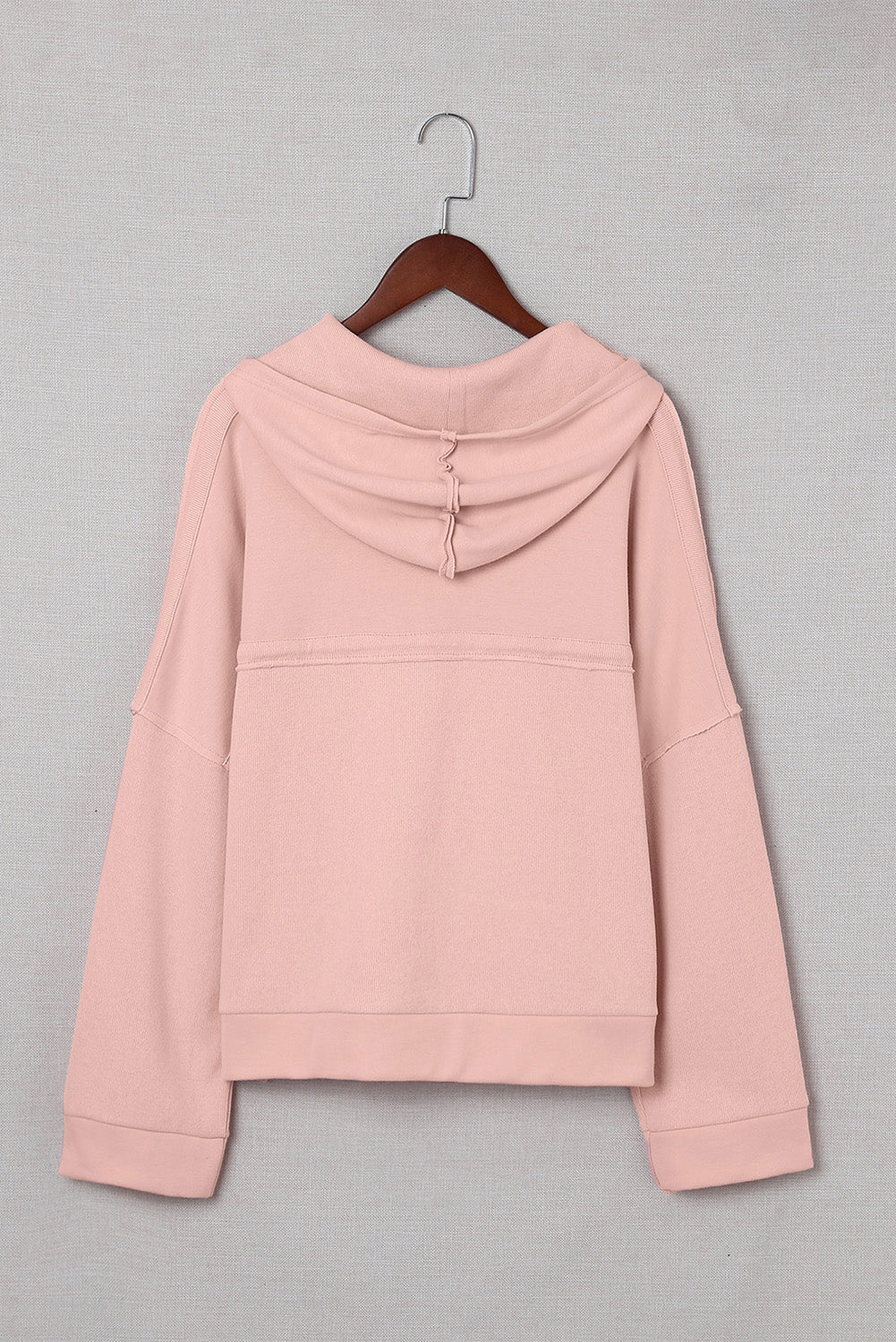 Pink Casual Button Solid Patchwork Trim Hoodie eAura