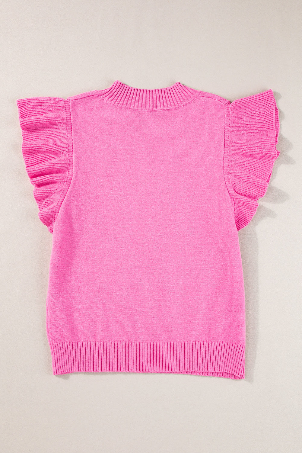 Bonbon Ribbed Mock Neck Ruffled Short Sleeve Sweater eAura