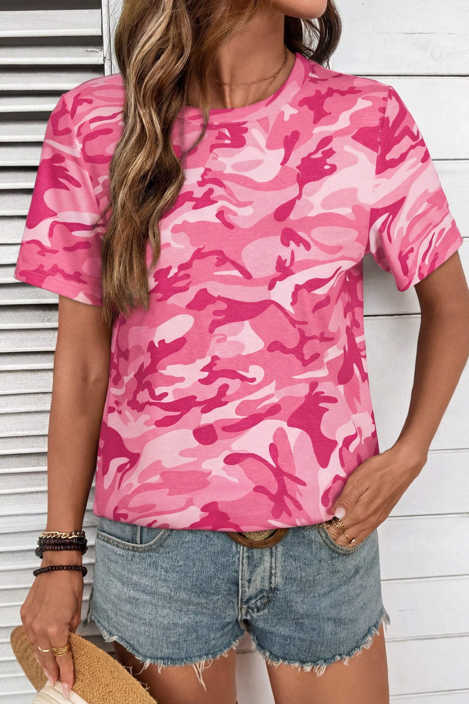 Camouflage Print Crew Neck T-Shirt