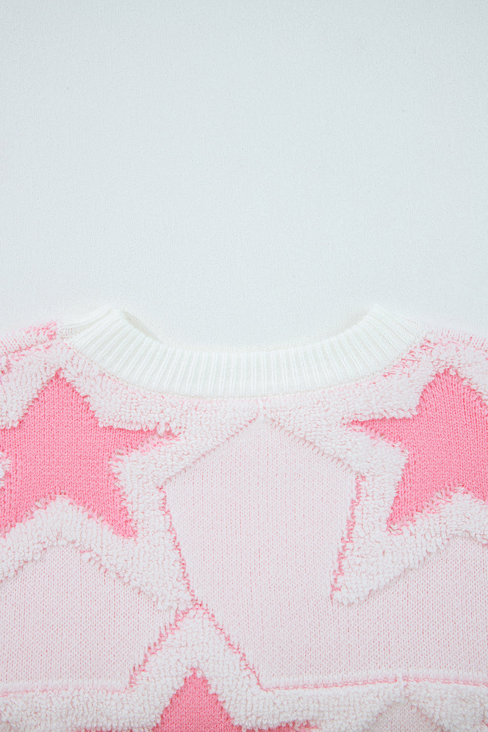 Pink Oversized Cute Star Pattern Ribbed Edge Drop Shoulder Sweater eAura
