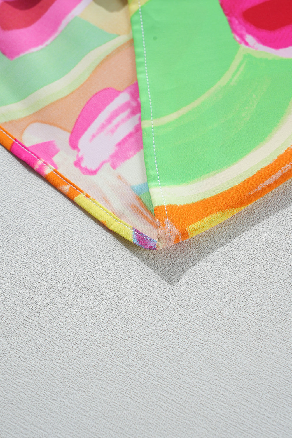 Multicolour Abstract Print Keyhole Back Pleated Half Sleeve Blouse eAura