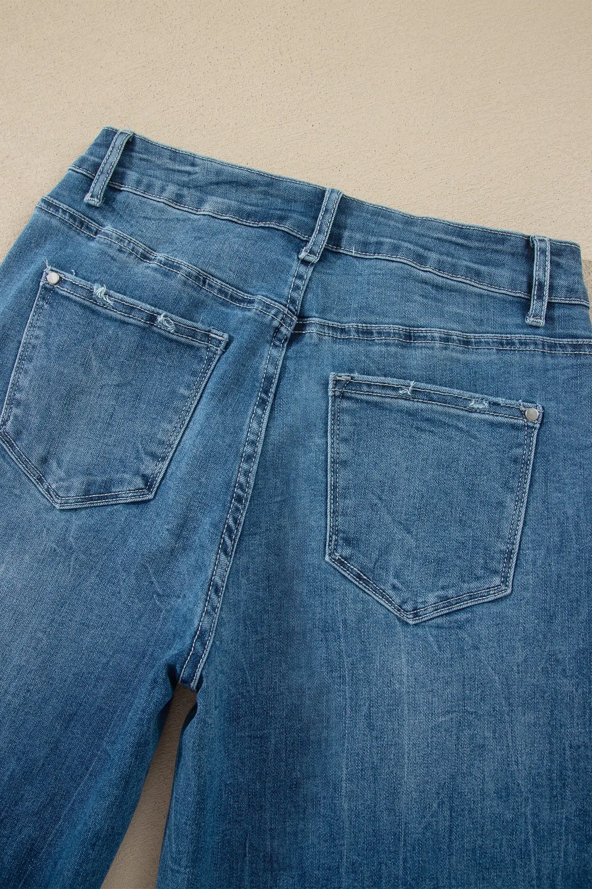 Ashleigh Blue High Waist Frayed Hem Flare Jeans – Dark Blue