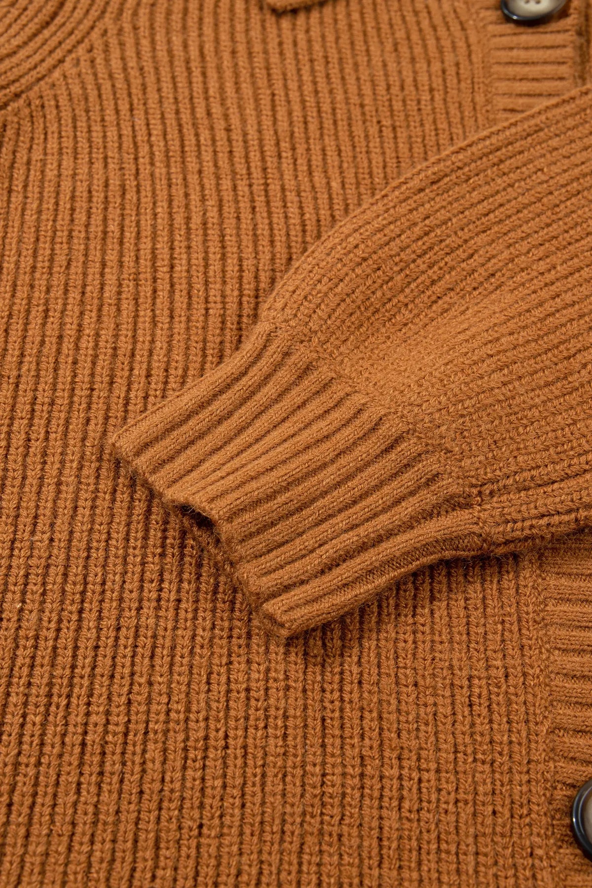 Ribbed Knit Collar Button Front Long Sleeve Cardigan – Mustard
