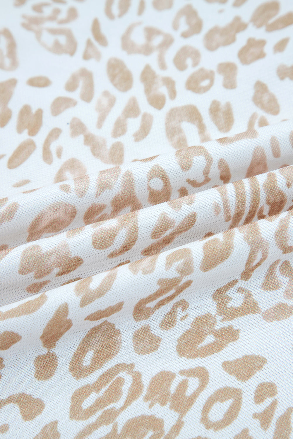 Leopard Ruffle Detail Ribbed Trim Round Neck Sweatshirt - eAura