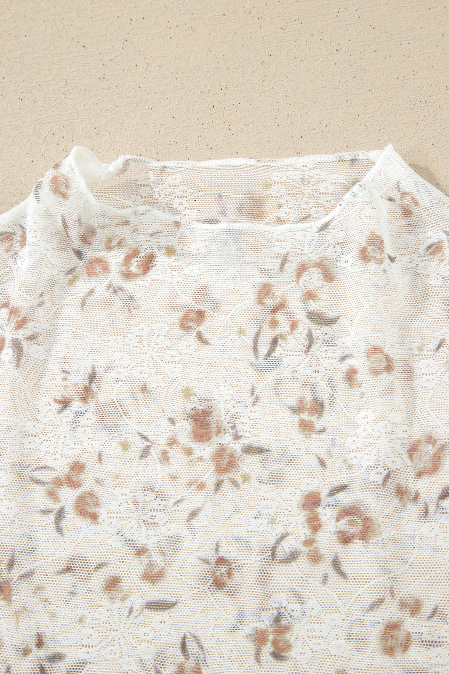 Mock Neck Short Sleeve Floral Mesh Top – White