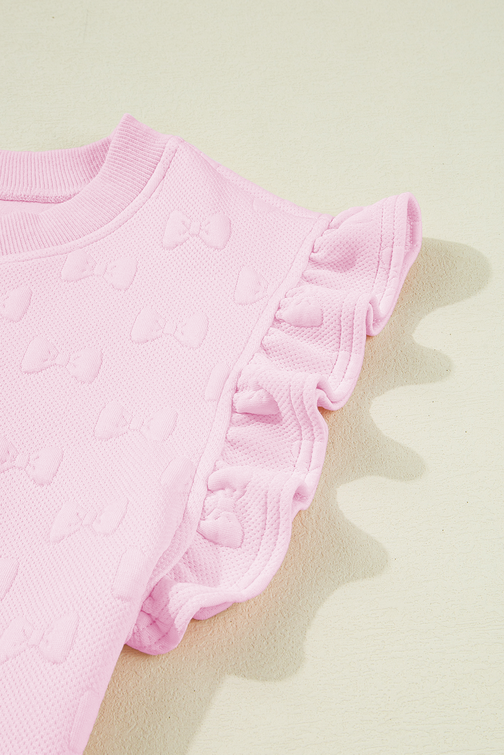Pink Bow Jacquard Ruffle Sleeve Short 2pcs Outfit Co-ord eAura