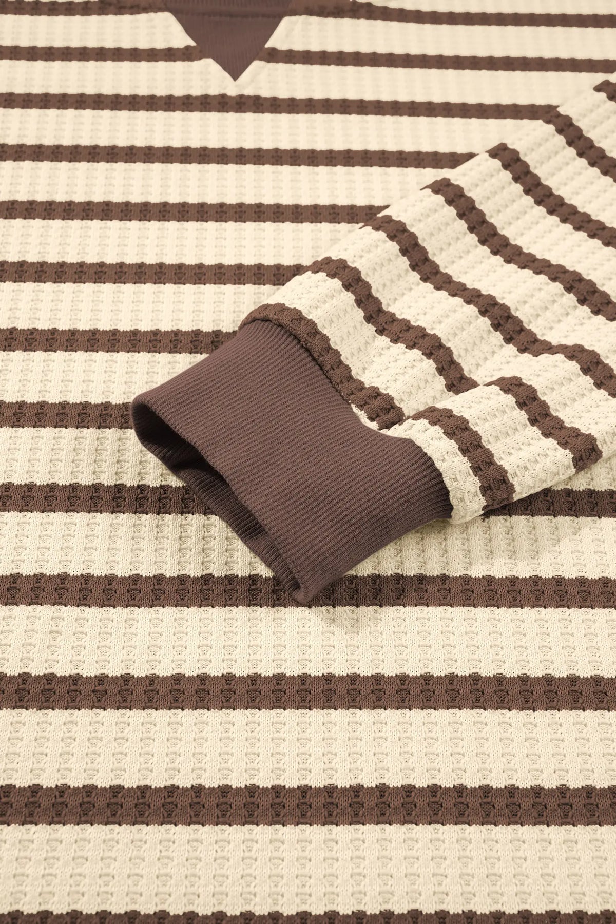 Patchwork Ribbed Cuff Casual Pullover Sweatshirt – Brown Stripe