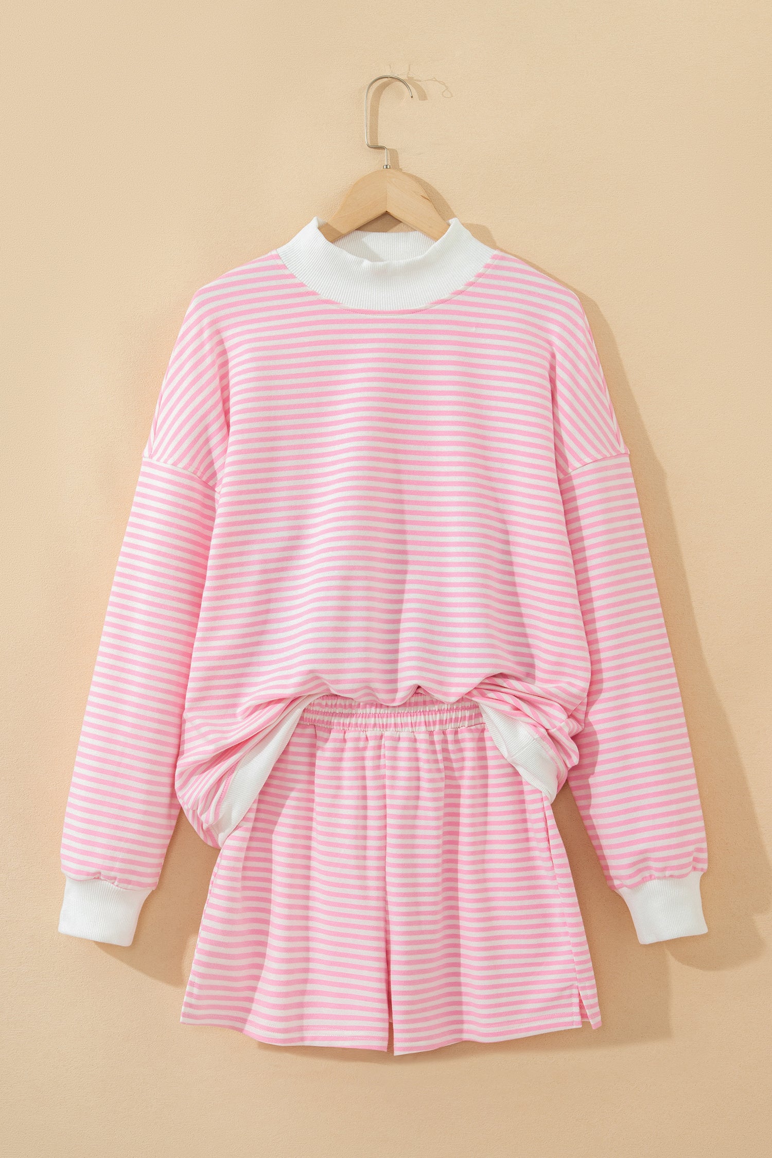 Stripe Oversize Mock Neck Sweatshirt and Shorts Set