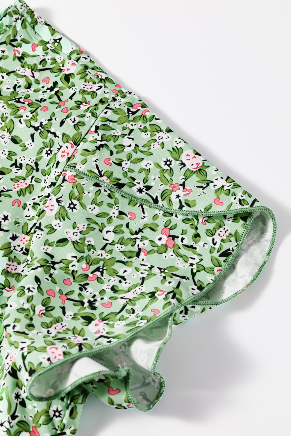 Green Boho Floral V Neck Wrap Short Sleeve Blouse eAura