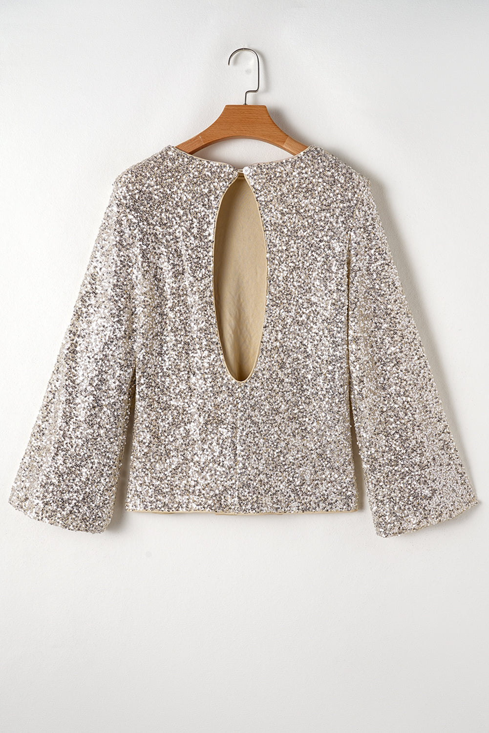 Sequin Puff Sleeve Cutout Back Blouse - eAura