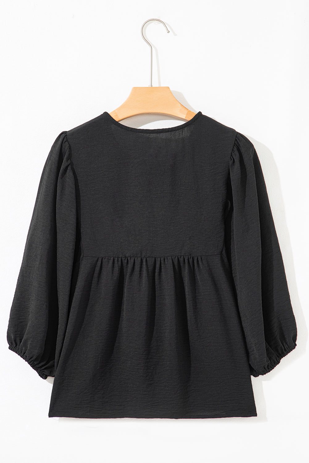 Black Bow Tie Neck 3/4 Sleeve Casual Blouse - Tops/Blouses & Shirts
